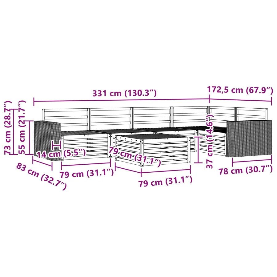 Ensemble de canapés d'extérieur 6 pcs Naturel 79 x 79 x 37 cm - 9