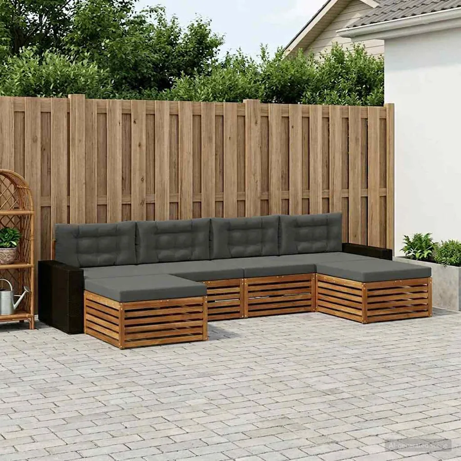 Ensembles de canapés avec coussin 6 pcs Bois d'Acacia Massif