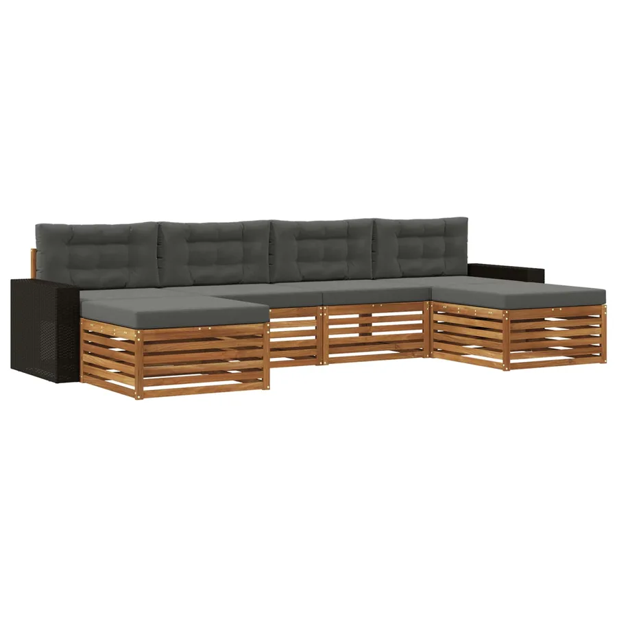 Ensembles de canapés avec coussin 6 pcs Bois d'Acacia Massif - 2