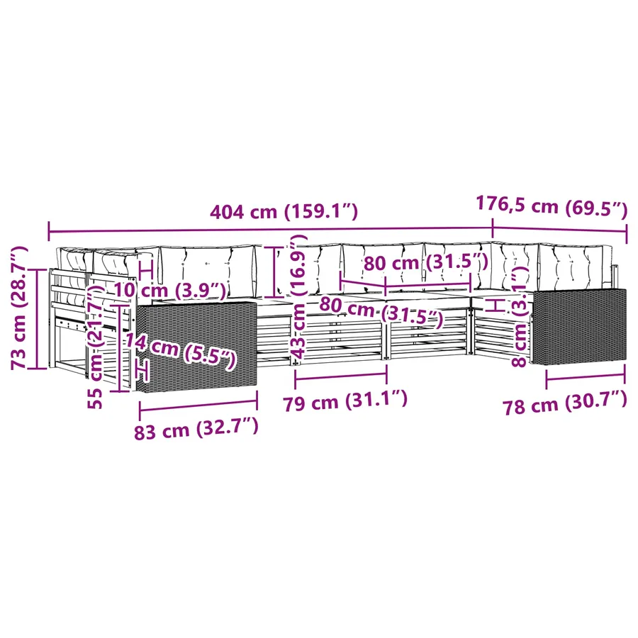 Ensemble de canapés d'extérieur 7 pcs Naturel et gris clair - 7