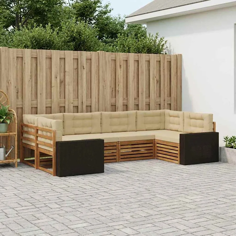Ensemble de canapés d'extérieur 6 pcs Naturel et Beige