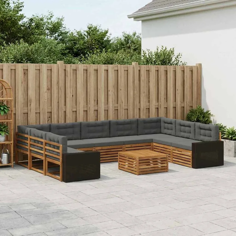 Ensemble de canapés d'extérieur 10 pcs Naturel et Anthracite