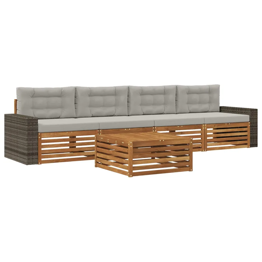 Ensemble de canapés d'extérieur 5 pcs Naturel et gris clair - 2