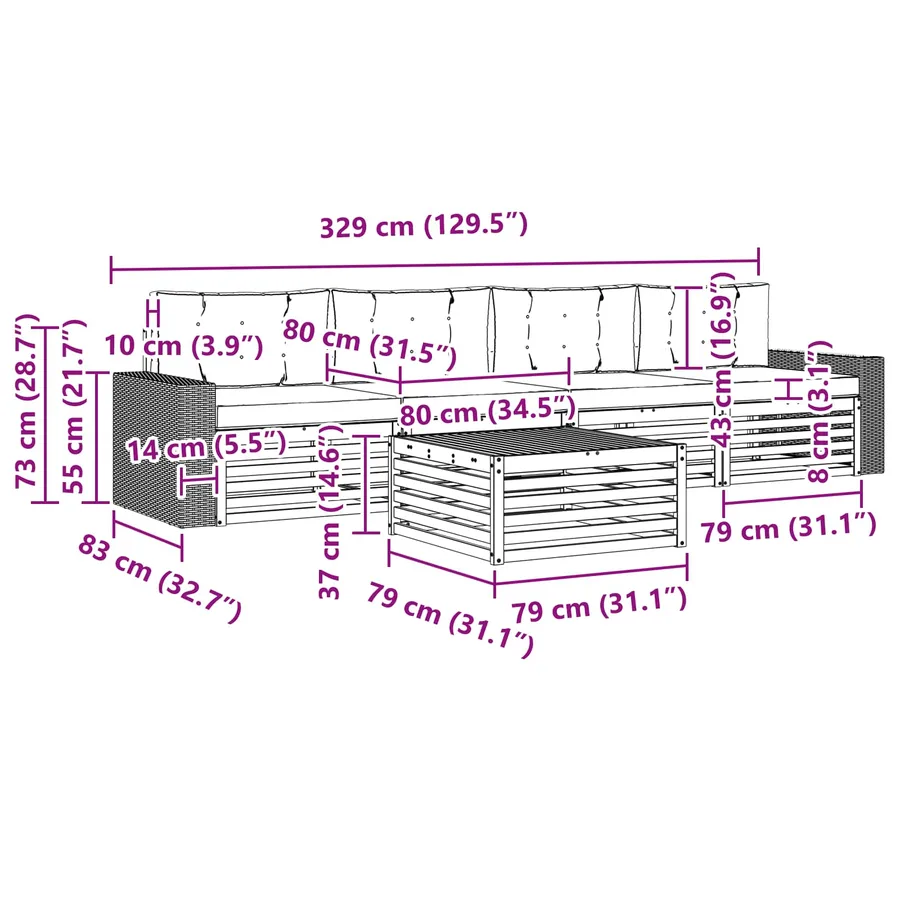 Ensemble de canapés d'extérieur 5 pcs Naturel et gris clair - 6
