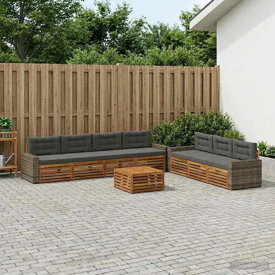 Ensemble de canapés d'extérieur 8 pcs Naturel et Anthracite