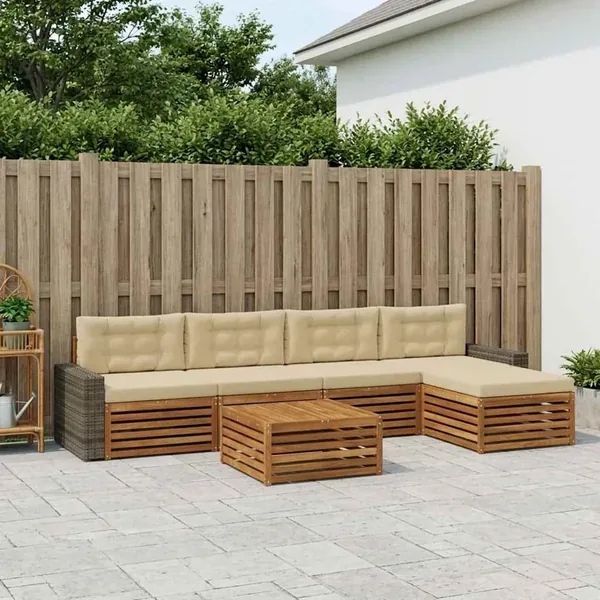 Ensemble de canapés d'extérieur 6 pcs Naturel et Beige