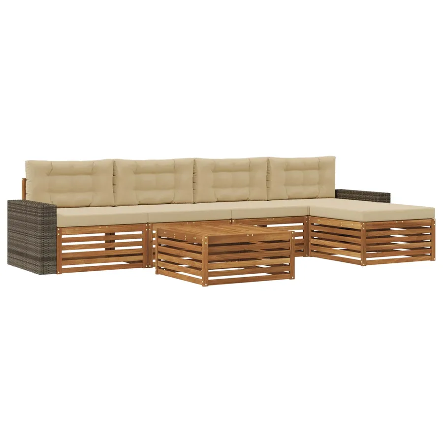 Ensemble de canapés d'extérieur 6 pcs Naturel et Beige - 2