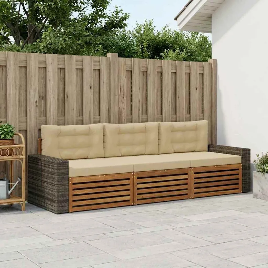 Ensemble de canapés d'extérieur 3 pcs Naturel et Beige