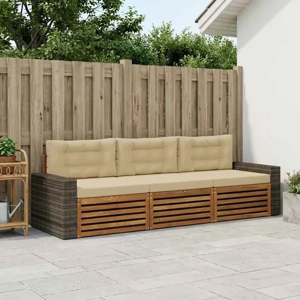 Ensemble de canapés d'extérieur 3 pcs Naturel et Beige