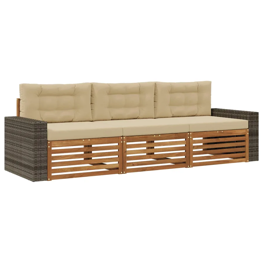 Ensemble de canapés d'extérieur 3 pcs Naturel et Beige - 2