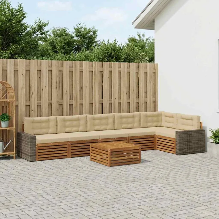 Ensemble de canapés d'extérieur 7 pcs Naturel et Beige