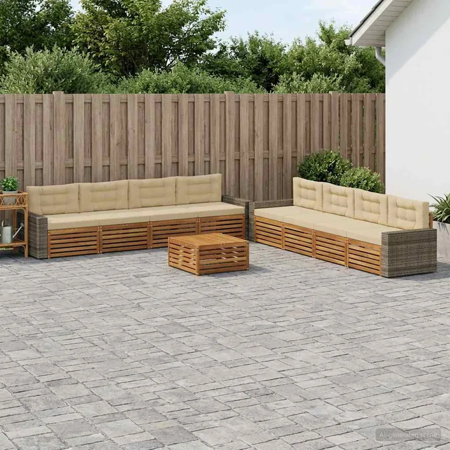 Ensemble de canapés d'extérieur 9 pcs Naturel et Beige