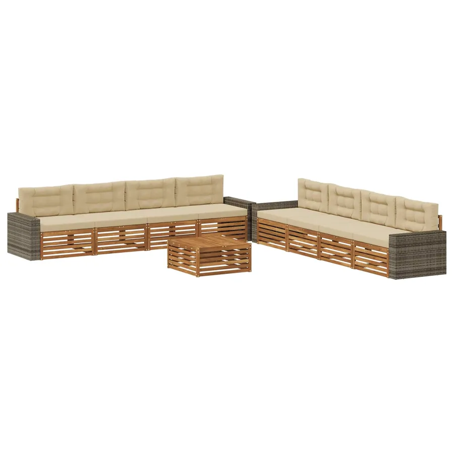 Ensemble de canapés d'extérieur 9 pcs Naturel et Beige - 2