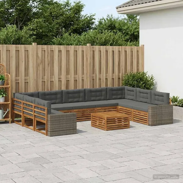 Ensemble de canapés d'extérieur 10 pcs Naturel et Anthracite