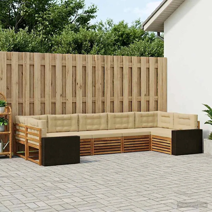Ensemble de canapés d'extérieur 7 pcs Naturel et Beige