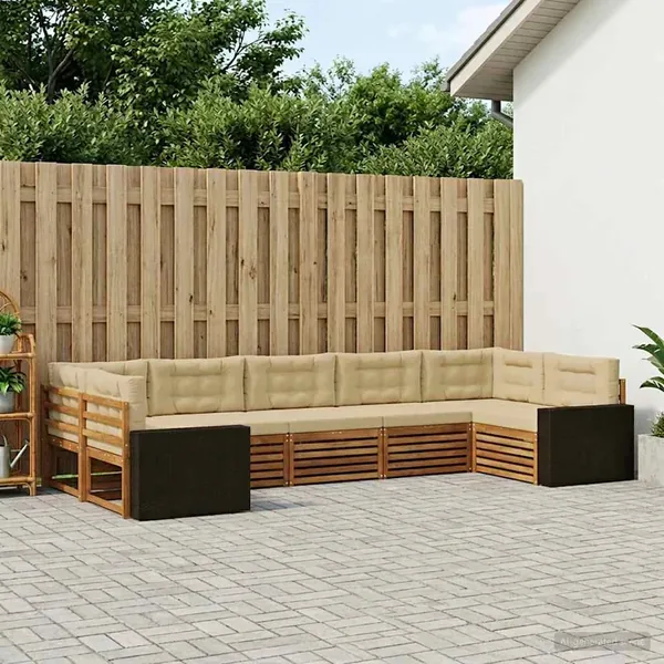 Ensemble de canapés d'extérieur 7 pcs Naturel et Beige