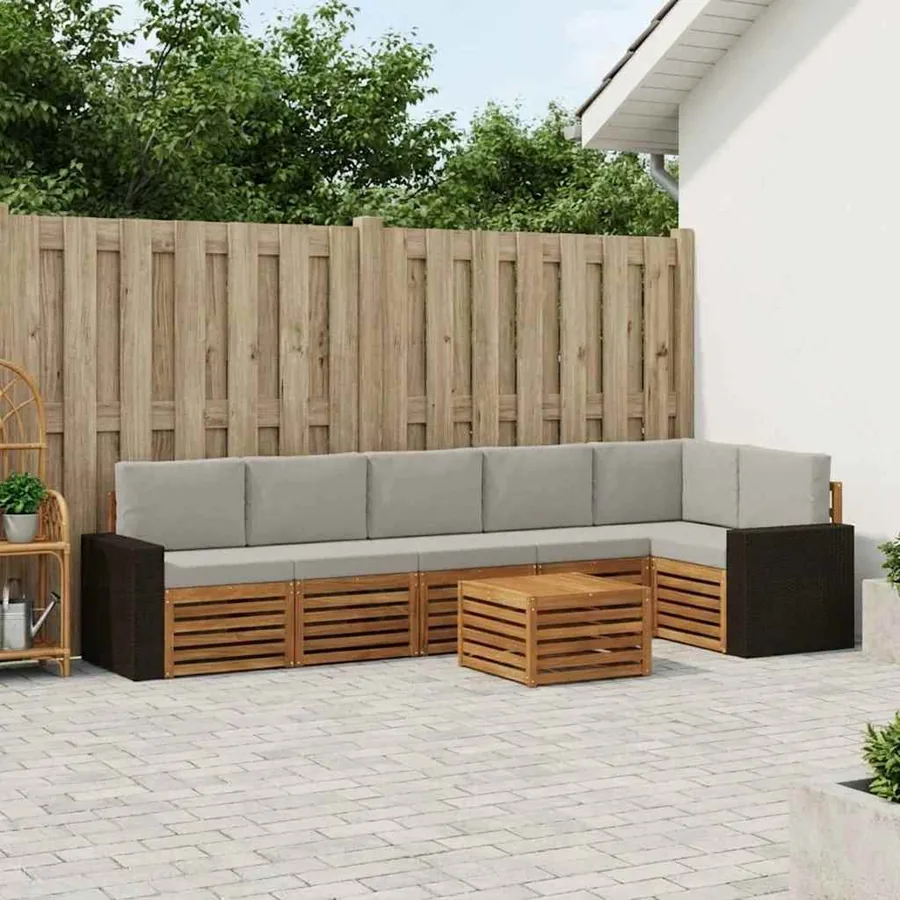 Ensemble de canapé d'angle 7 pcs Naturel et gris clair