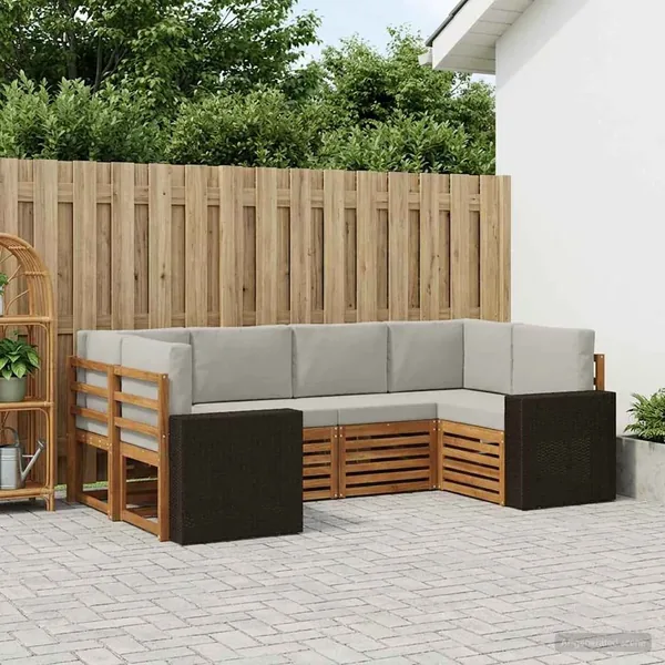 Ensemble de canapé d'angle 6 pcs Naturel et gris clair