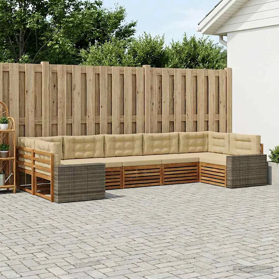 Ensemble de canapés d'extérieur 7 pcs Naturel et Beige