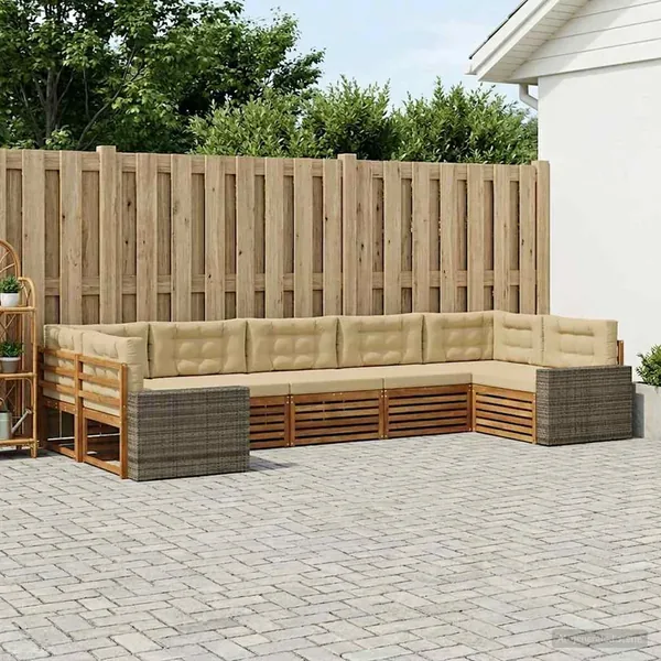 Ensemble de canapés d'extérieur 7 pcs Naturel et Beige