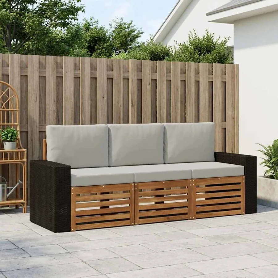 Ensembles de canapés avec coussin 3 pcs Bois d'Acacia Massif