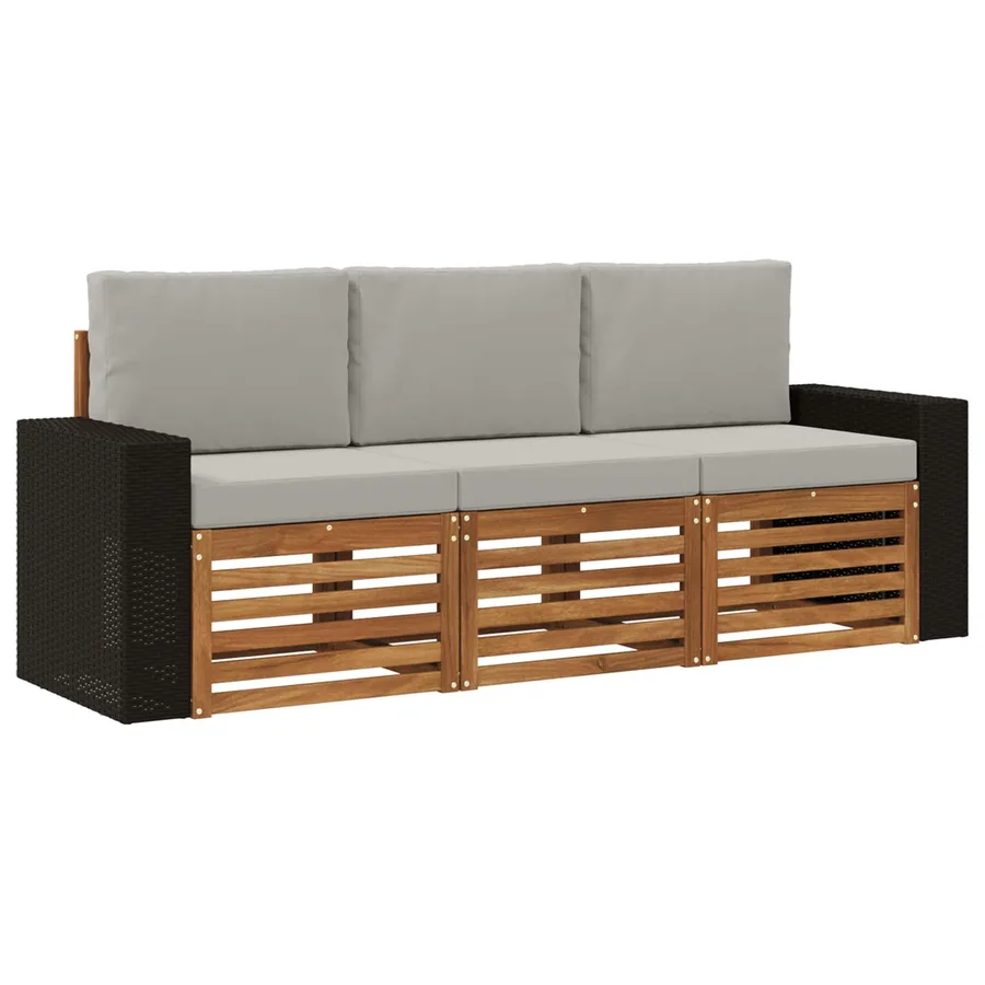 Ensembles de canapés avec coussin 3 pcs Bois d'Acacia Massif - 2
