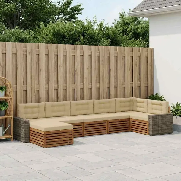 Ensemble de canapés d'extérieur 7 pcs Naturel et Beige