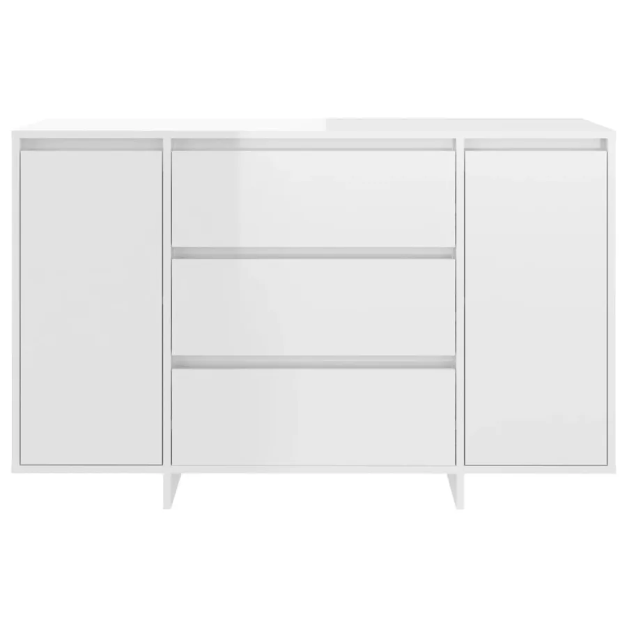 Buffet et 3 tiroirs Blanc brillant 120x41x75 cm Bois ingénierie - 5