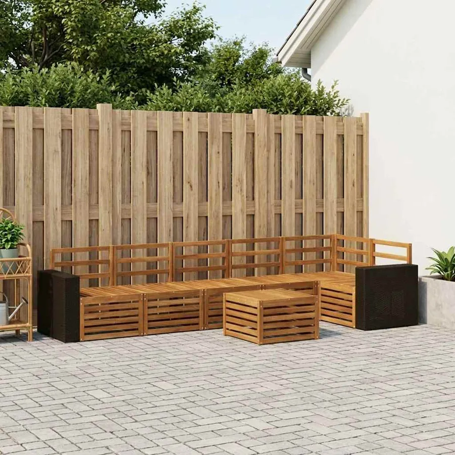 Ensemble de canapé d'angle 7 pcs Naturel Bois d'Acacia Massif