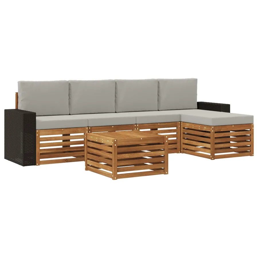 Ensemble de canapés d'extérieur 6 pcs Naturel et gris clair - 2