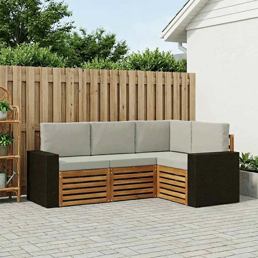 Ensembles de canapés avec coussin 4 pcs Bois d'Acacia Massif