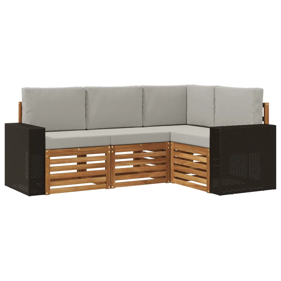 Ensembles de canapés avec coussin 4 pcs Bois d'Acacia Massif - 2