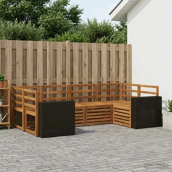 Ensemble de canapé d'angle 6 pcs Naturel Bois d'Acacia Massif