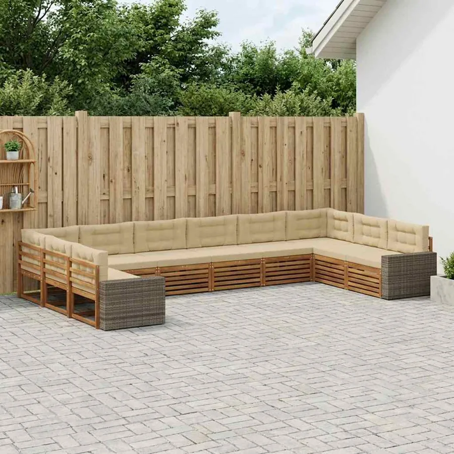 Ensembles de canapés avec coussin 10 pcs Bois d'Acacia Massif