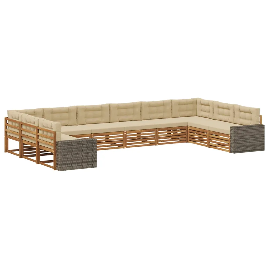 Ensembles de canapés avec coussin 10 pcs Bois d'Acacia Massif - 2