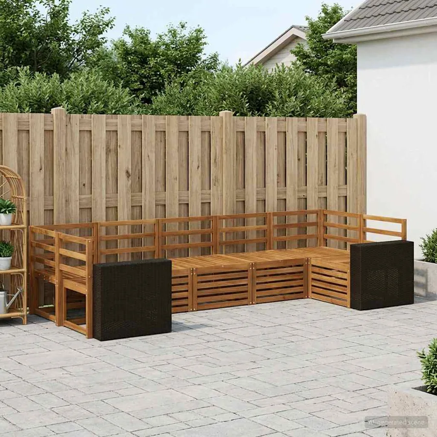 Ensemble de canapé d'angle 7 pcs Naturel Bois d'Acacia Massif