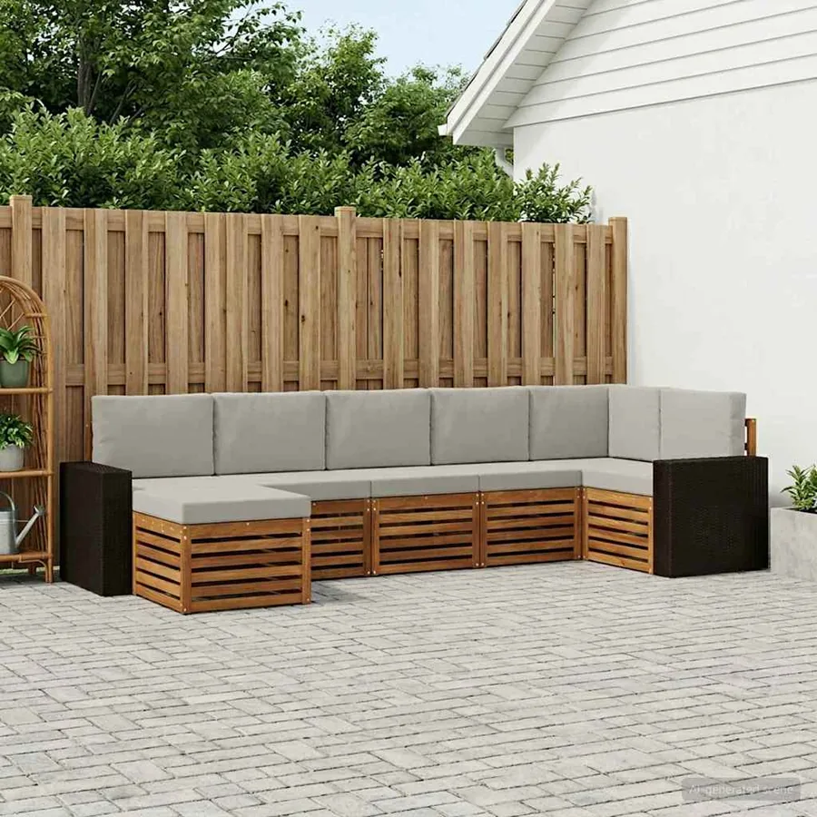 Ensemble de canapé d'angle 7 pcs Naturel et gris clair