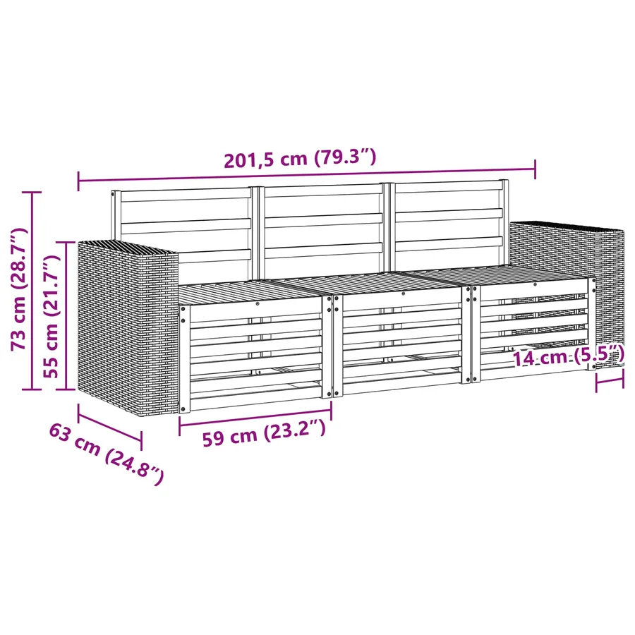 Ensembles de canapés 3 pcs Bois d'Acacia Massif - 4