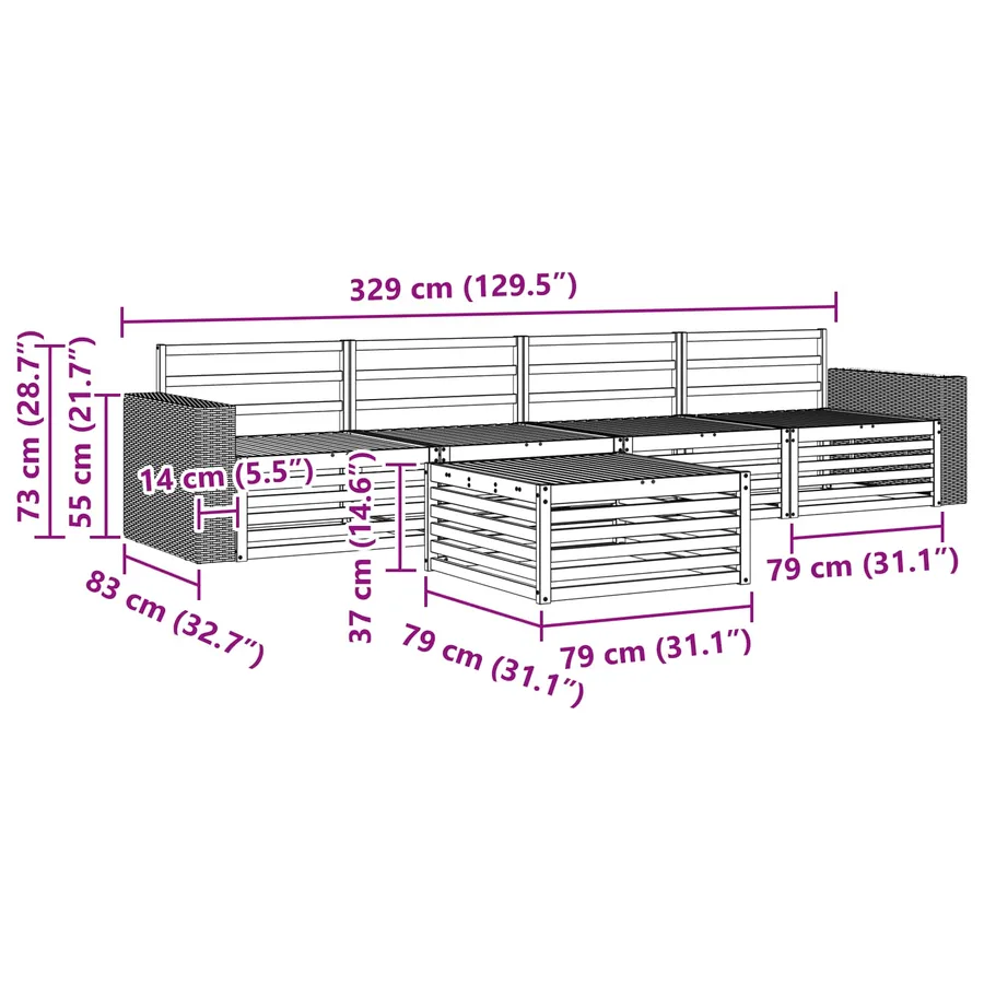 Ensemble de canapés d'extérieur 5 pcs Naturel - 7