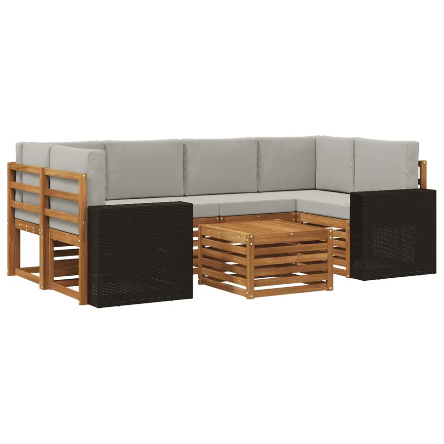 Ensemble de canapés d'extérieur 7 pcs Naturel et gris clair - 2