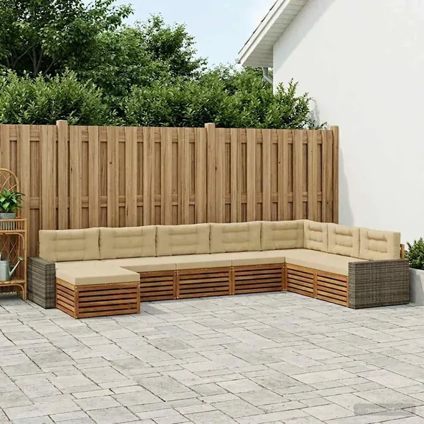 Ensemble de canapés d'extérieur 8 pcs Naturel et Beige