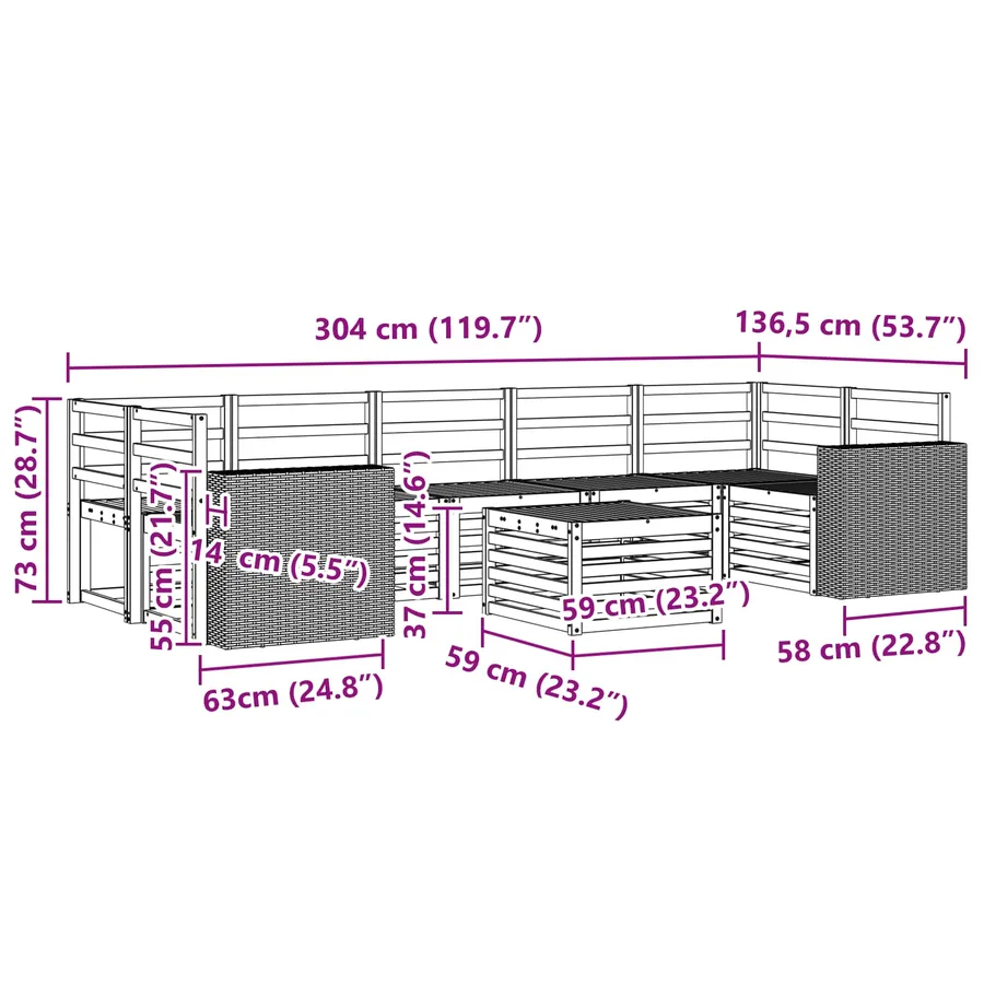 Ensemble de canapés d'extérieur 8 pcs Naturel - 7