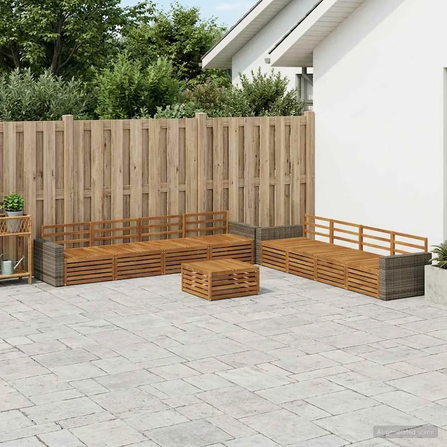 Ensemble de canapés d'extérieur 9 pcs Naturel