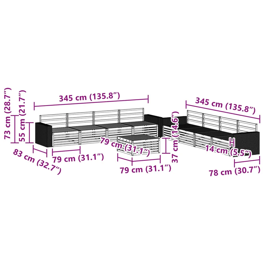 Ensemble de canapés d'extérieur 9 pcs Naturel - 8