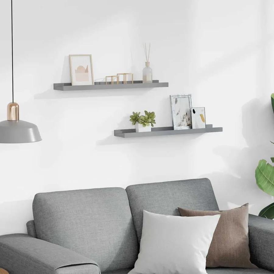 Étagères à rebord pour cadre photo 2 pcs Gris 60x9x3 cm MDF - 3
