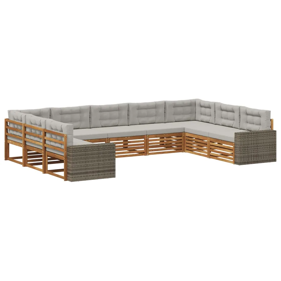 Ensemble de canapés d'extérieur 9 pcs Naturel et gris clair - 2