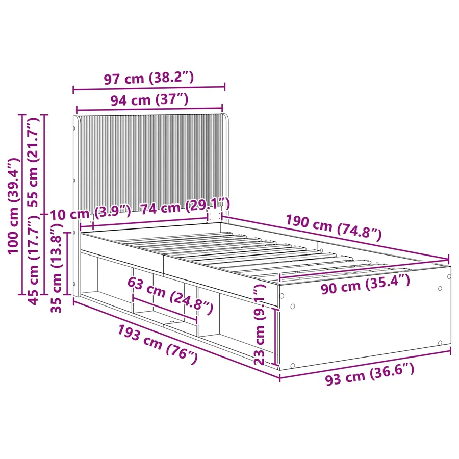 Cadre de lit avec rangement et tête de lit 2 pc - 10