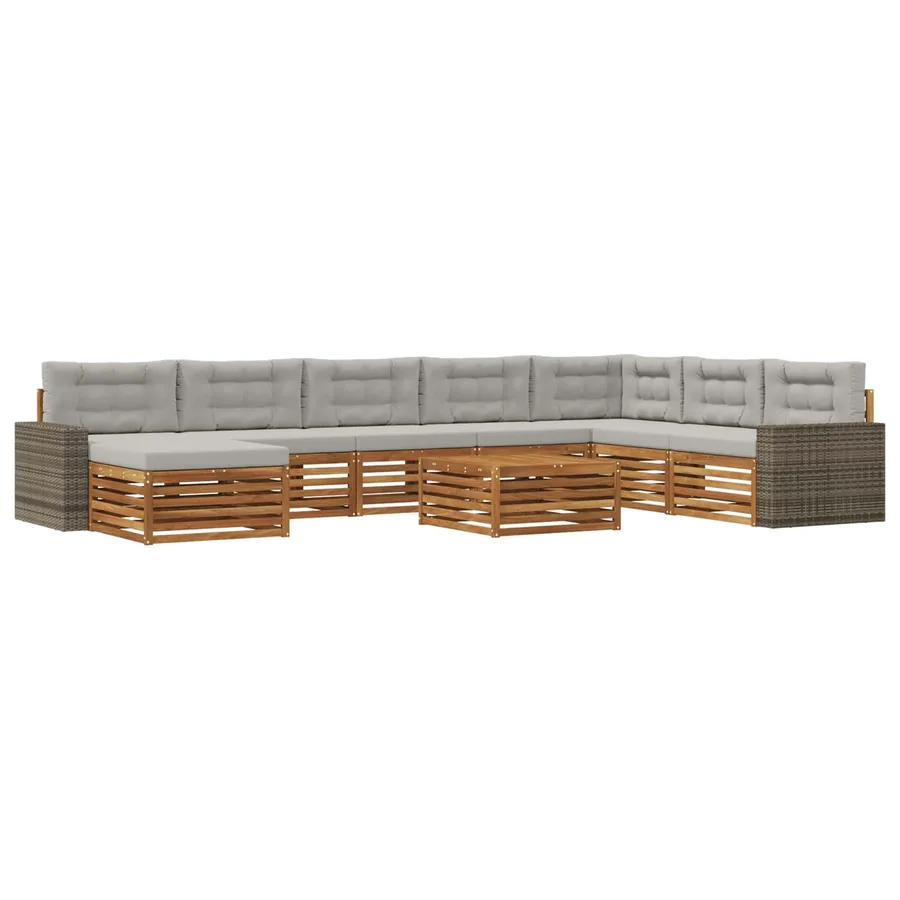 Ensemble de canapés d'extérieur 9 pcs Naturel et gris clair - 2