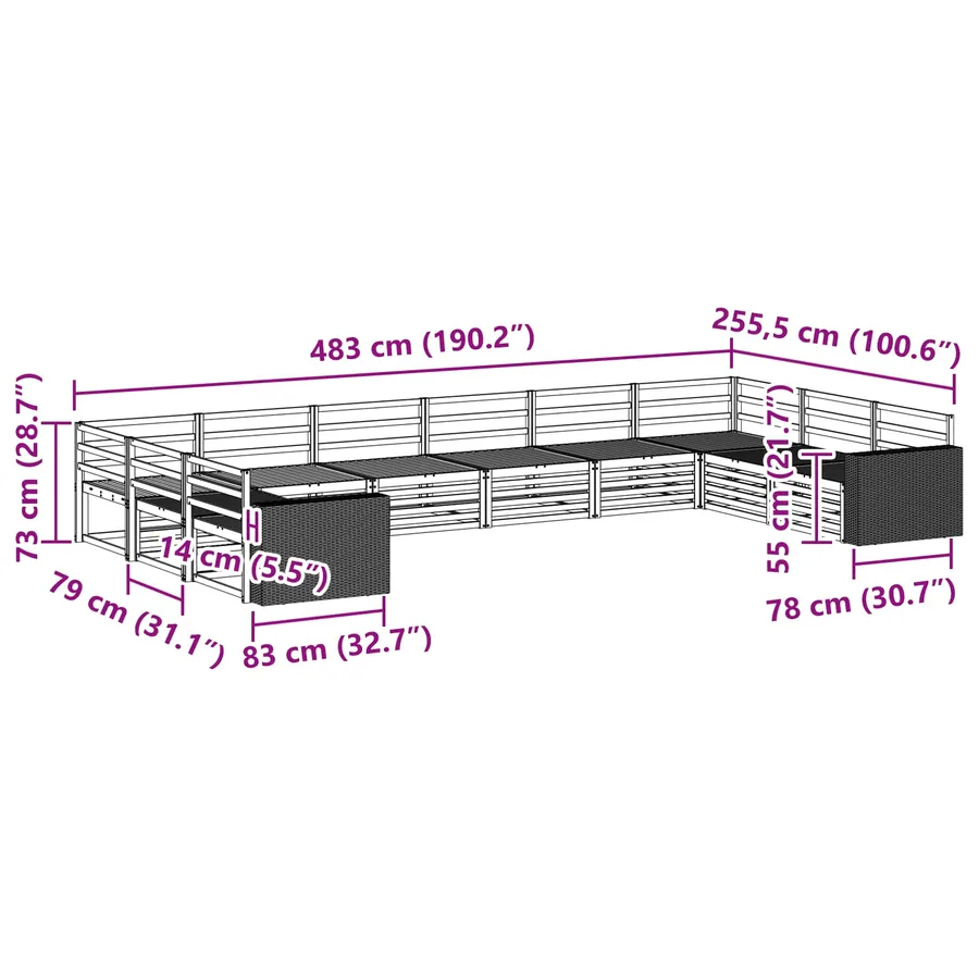 Ensembles de canapés 10 pcs Bois d'Acacia Massif - 7