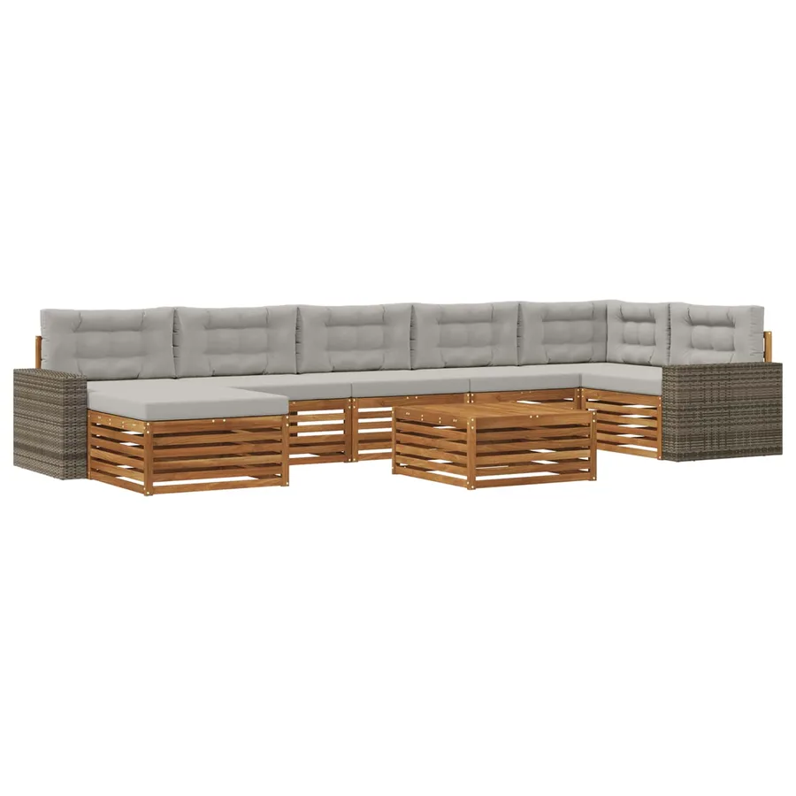 Ensemble de canapés d'extérieur 8 pcs Naturel et gris clair - 2
